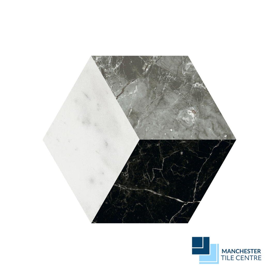 Marmi Hex Grigio Decor Tile Range by Manchester Tile Centre