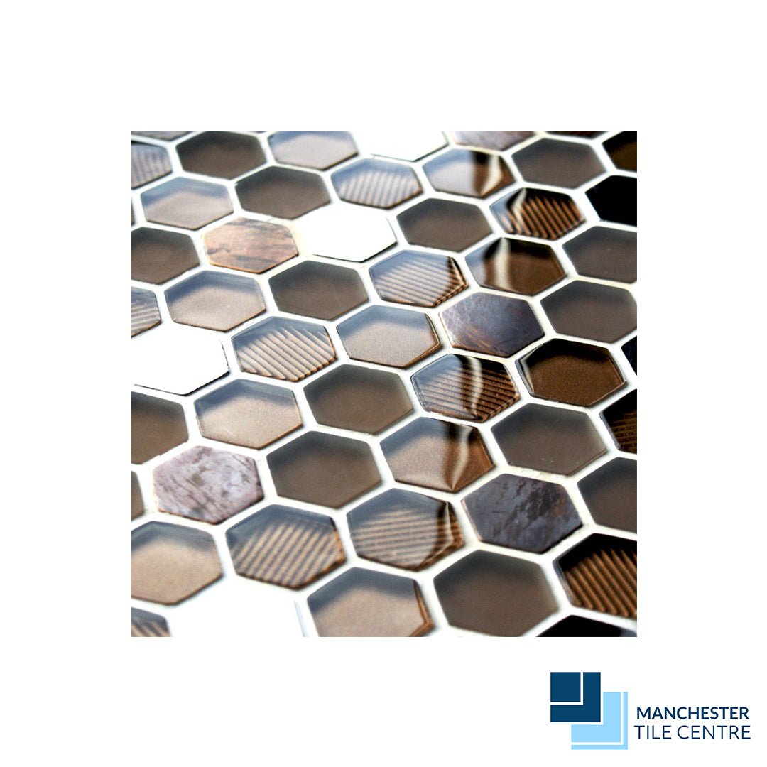 Honeycomb Copper - Glass Mosaics by Manchester Tile Centre