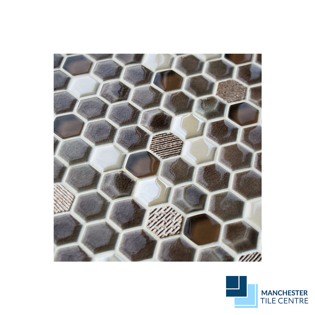 Honeycomb Fawn - Glass Mosaics by Manchester Tile Centre